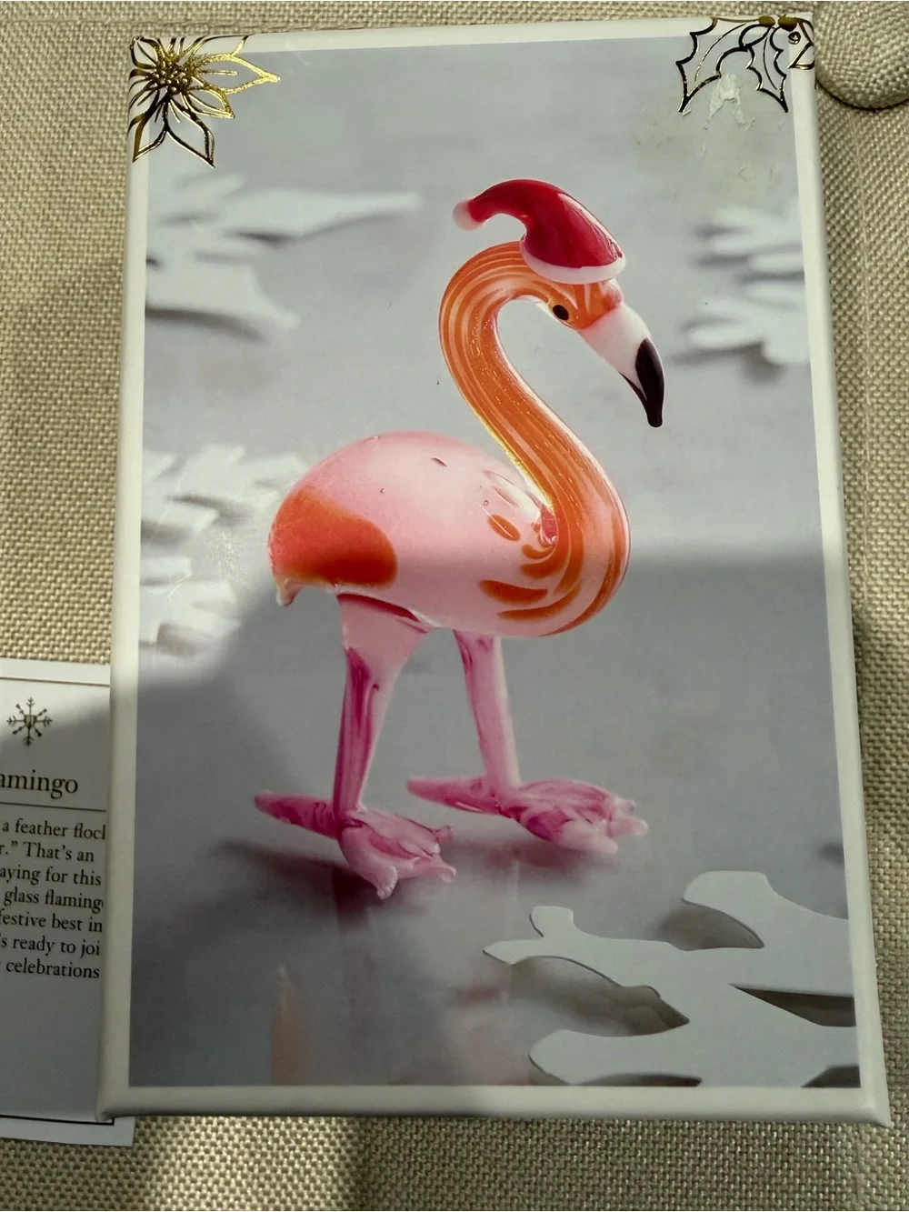 Pier 1 Glass Christmas Pink Flamingo Figurine with Red Hat